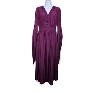 Scarlett Darkness Womens Purple Flared Sleeve V-Neck Midi Dress Size S